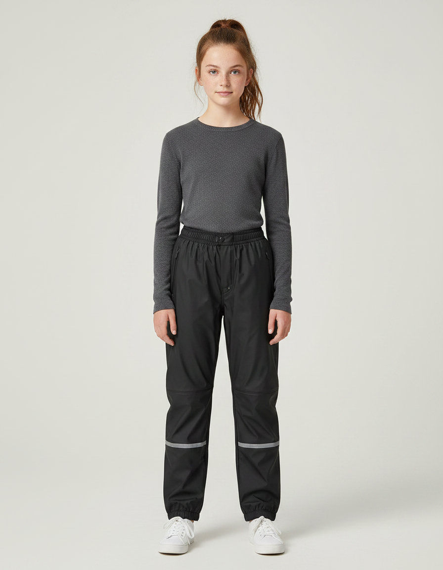 Pantalon De Pluie Noir Imperméable Enfant Réfléchissant Élastique - Polyester
