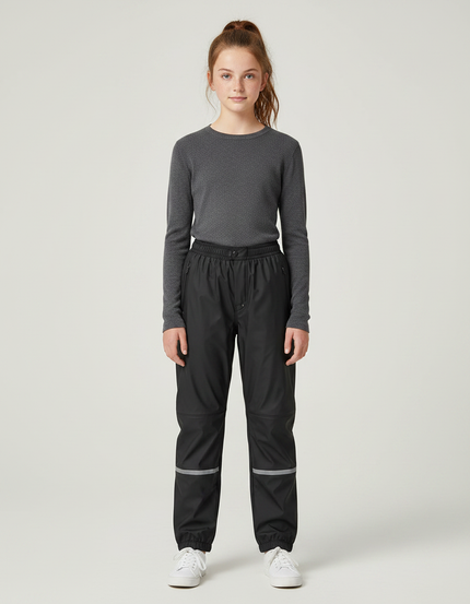 Pantalon De Pluie Noir Imperméable Enfant Réfléchissant Élastique - Polyester