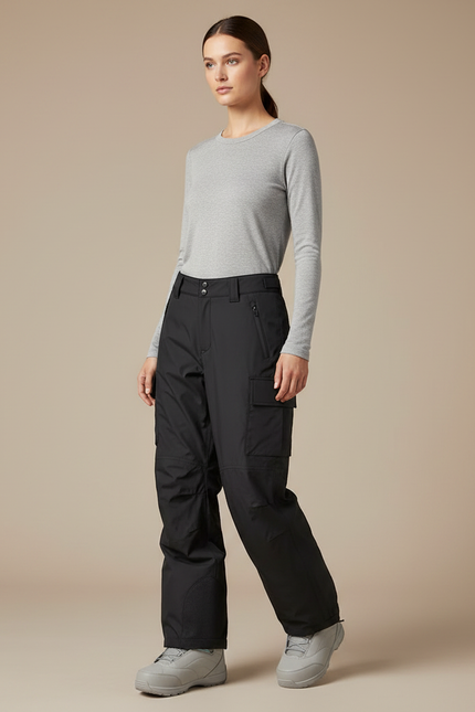 Pantalon De Pluie Noir Imperméable Cargo Ample Femme - Polyester