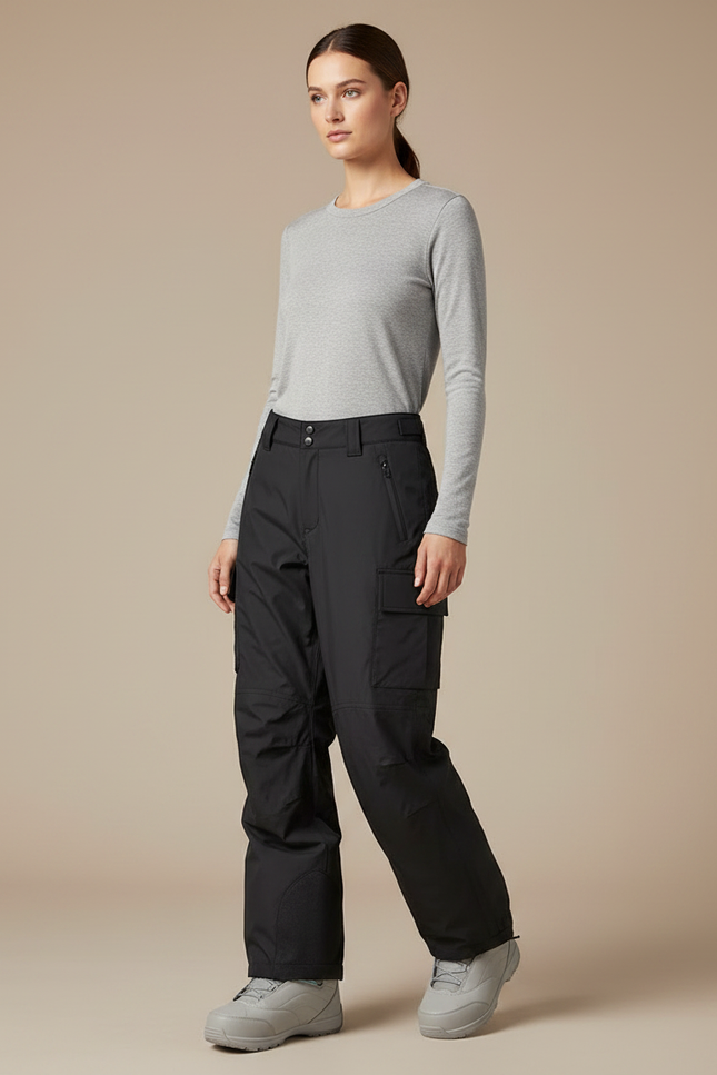 Pantalon De Pluie Noir Imperméable Cargo Ample Femme - Polyester