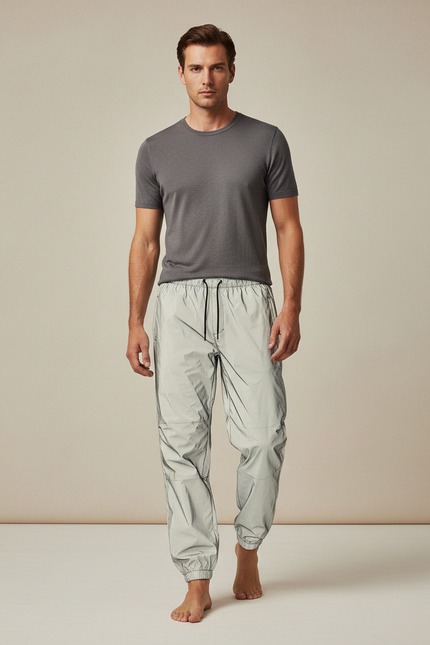 Pantalon De Pluie Réfléchissant Gris Clair Élastique Jogging Homme - Polyester