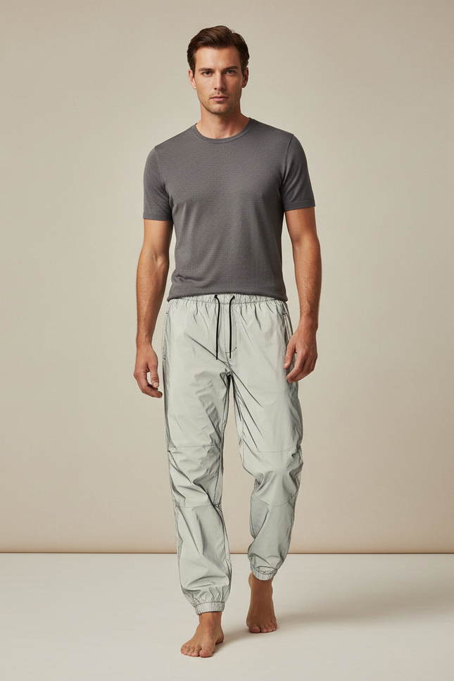 Pantalon De Pluie Réfléchissant Gris Clair Élastique Jogging Homme - Polyester