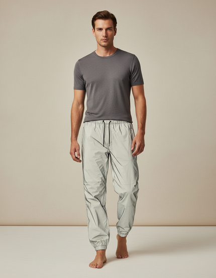 Pantalon De Pluie Réfléchissant Gris Clair Élastique Jogging Homme - Polyester