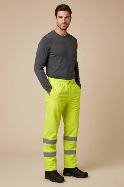 Pantalon De Pluie Jaune Fluo Réfléchissant Imperméable Sécurité Homme - Polyester