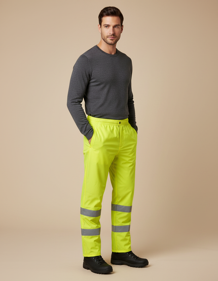 Pantalon De Pluie Jaune Fluo Réfléchissant Imperméable Sécurité Homme - Polyester