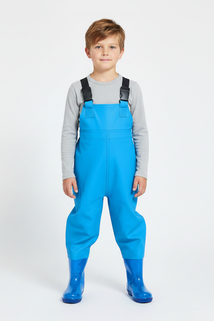 Pantalon De Pluie Enfant Bleu Bretelles Imperméable Bottes - Polyester