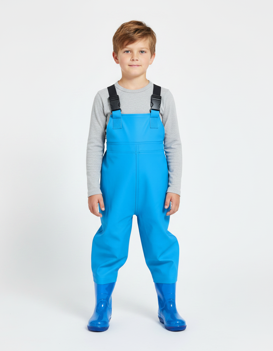 Pantalon De Pluie Enfant Bleu Bretelles Imperméable Bottes - Polyester