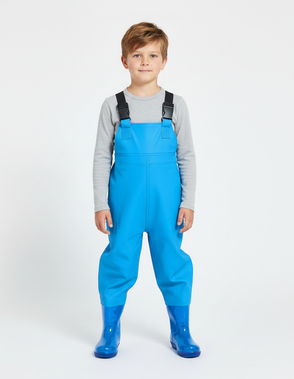 Pantalon De Pluie Enfant Bleu Bretelles Imperméable Bottes - Polyester