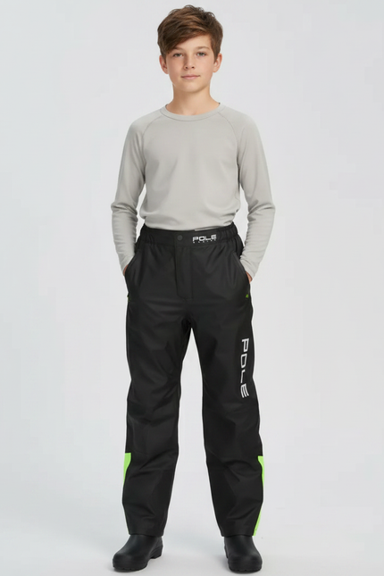 Pantalon De Pluie Noir Imperméable Enfant Bandes Vertes - Polyester