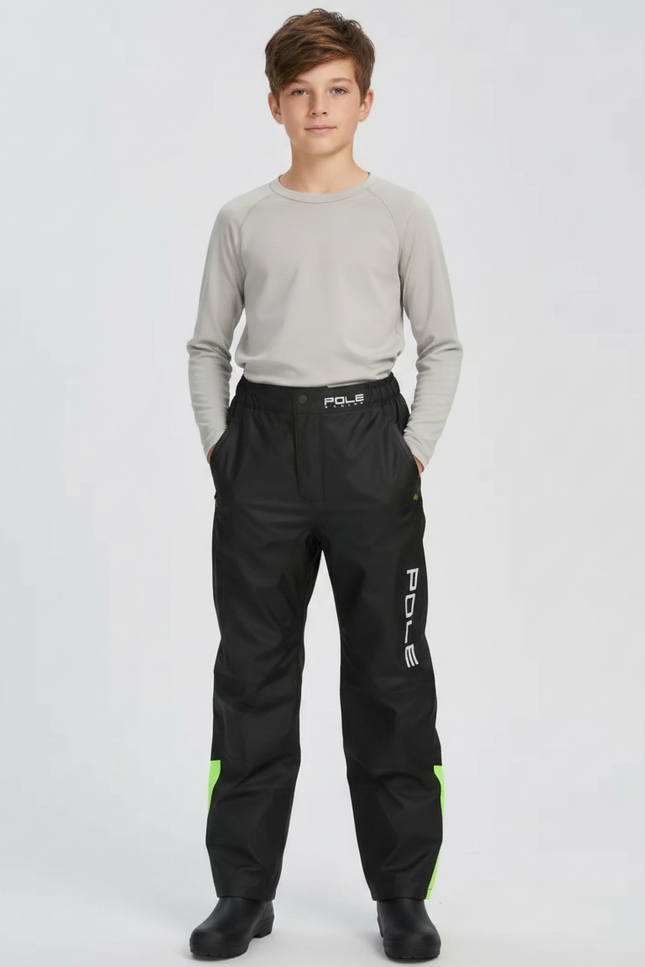 Pantalon De Pluie Noir Imperméable Enfant Bandes Vertes - Polyester