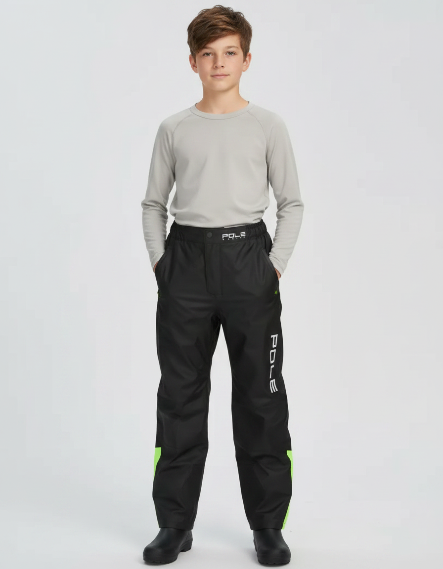 Pantalon De Pluie Noir Imperméable Enfant Bandes Vertes - Polyester