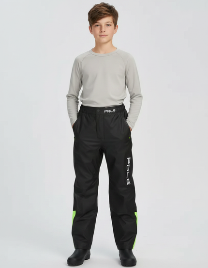 Pantalon De Pluie Noir Imperméable Enfant Bandes Vertes - Polyester