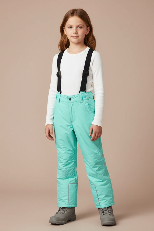 Pantalon De Pluie Turquoise Imperméable Bretelles Enfant Hiver - Bleu Polyester