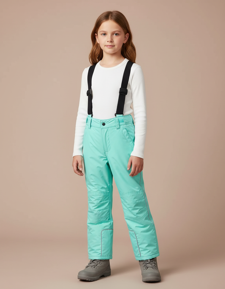 Pantalon De Pluie Turquoise Imperméable Bretelles Enfant Hiver - Bleu Polyester