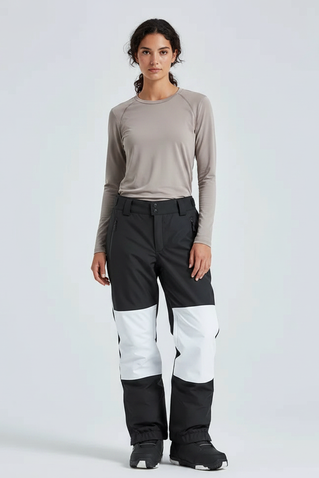 Pantalon De Pluie Noir Blanc Imperméable Slim Ski Femme - Multicolore Polyester