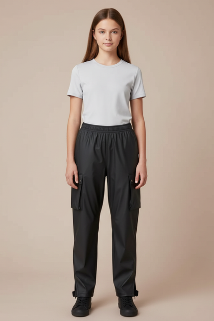 Pantalon De Pluie Noir Imperméable Cargo Femme Ajustable - Polyester