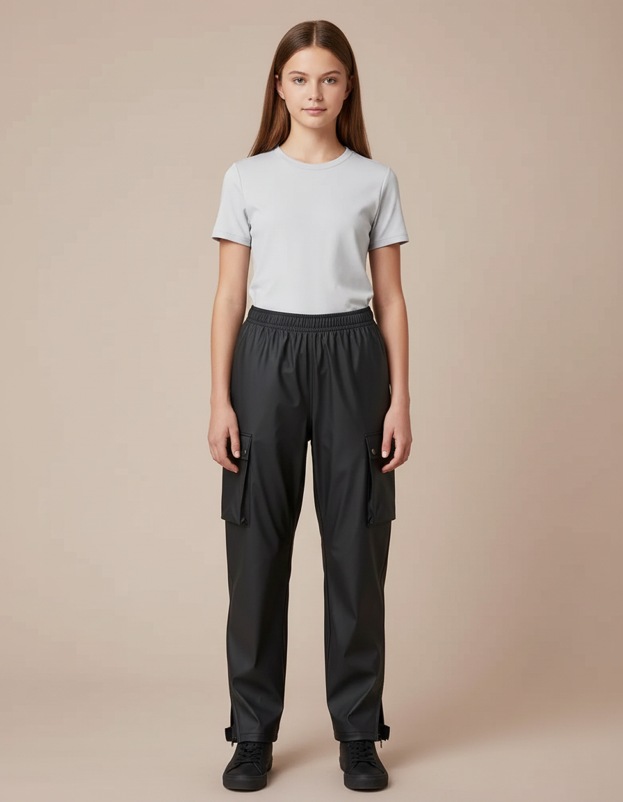 Pantalon De Pluie Noir Imperméable Cargo Femme Ajustable - Polyester