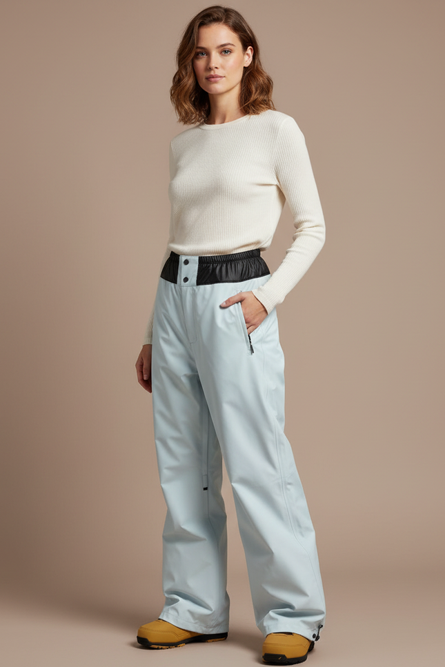 Pantalon De Pluie Bleu Clair Ample Ceinturé Imperméable Femme - Polyester