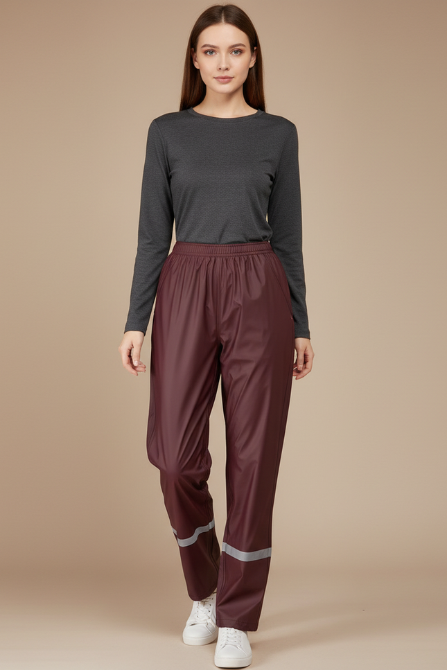 Pantalon De Pluie Imperméable Réfléchissant Unisexe Bordeaux - Polyester