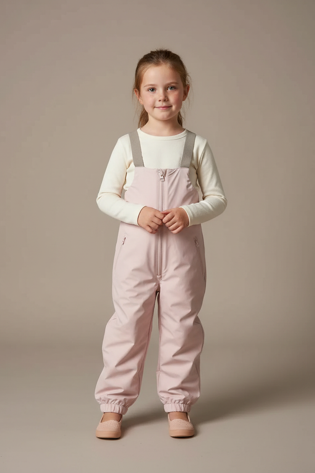 Pantalon De Pluie Rose Bretelles Élastiquées Imperméable Enfant - Polyester