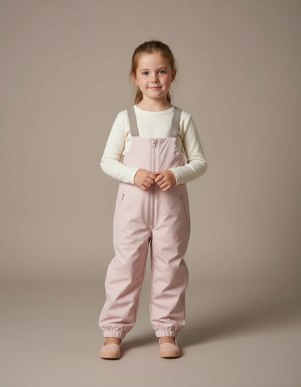 Pantalon De Pluie Rose Bretelles Élastiquées Imperméable Enfant - Polyester