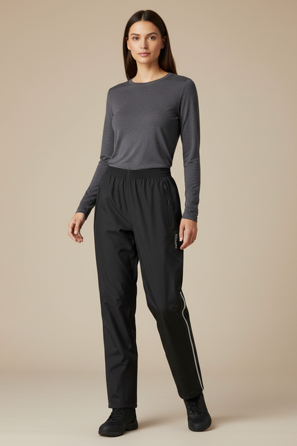 Pantalon De Pluie Noir Imperméable Sport Léger Bandes Latérales - Polyester