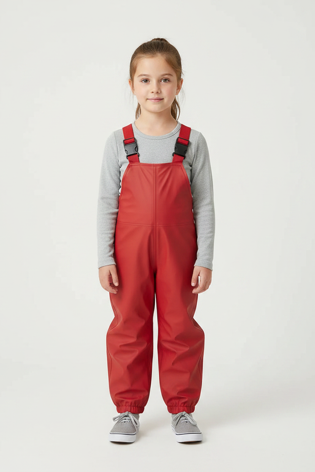 Pantalon De Pluie Rouge Imperméable Enfant Bretelles Salopette - Polyester