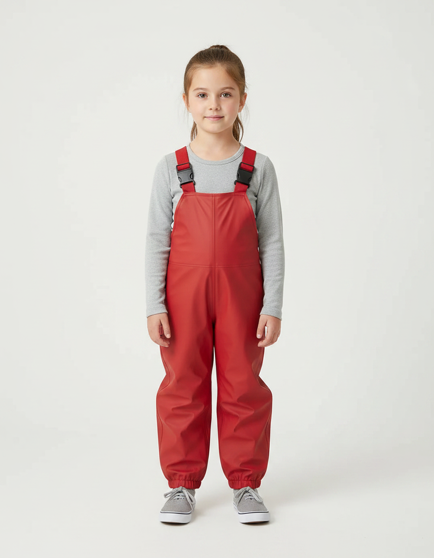 Pantalon De Pluie Rouge Imperméable Enfant Bretelles Salopette - Polyester