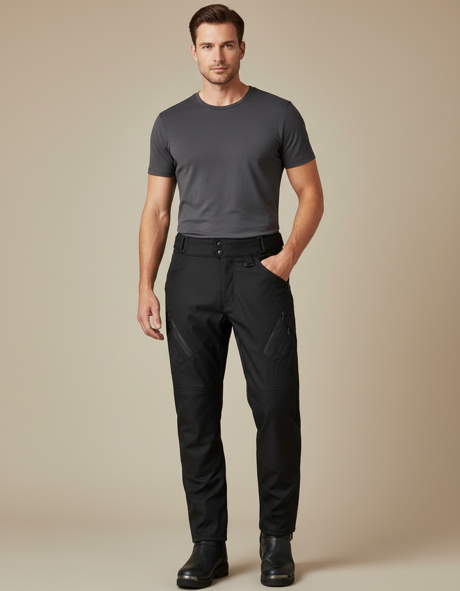 Pantalon De Pluie Noir Imperméable Cargo Ajusté Homme - Polyester