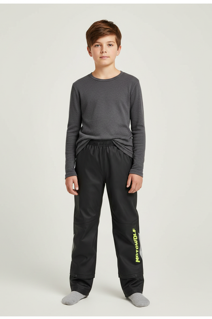 Pantalon De Pluie Noir Imperméable Enfant Réfléchissant Ample - Polyester