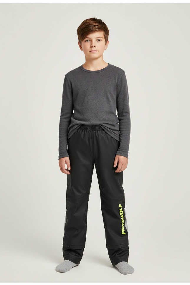 Pantalon De Pluie Noir Imperméable Enfant Réfléchissant Ample - Polyester