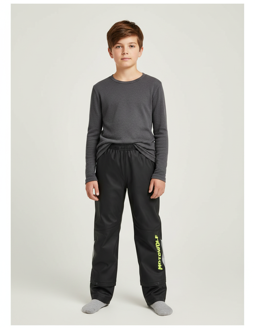 Pantalon De Pluie Noir Imperméable Enfant Réfléchissant Ample - Polyester