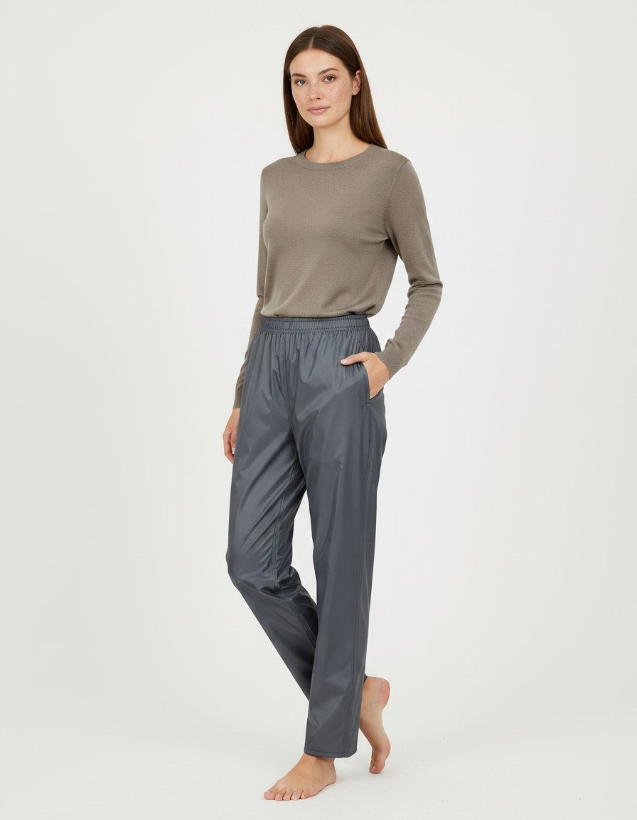 Pantalon De Pluie Gris Imperméable Fluide Décontracté Femme - Polyester