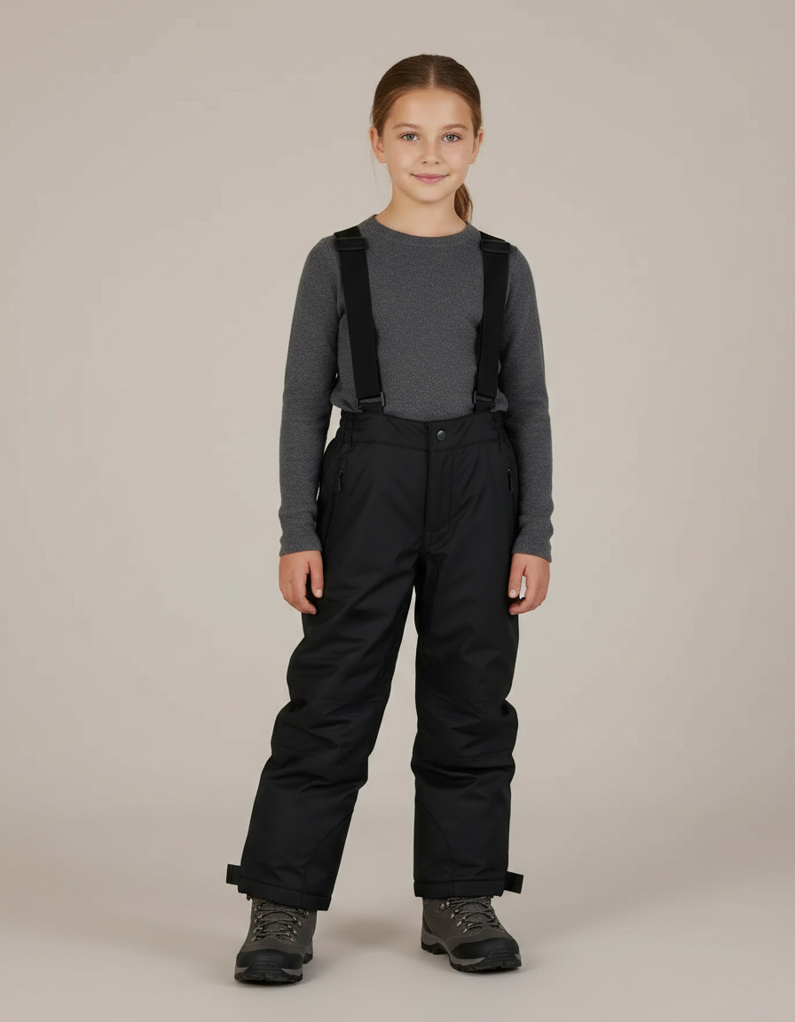 Pantalon De Pluie Noir Imperméable Enfant Ski Bretelles - Polyester