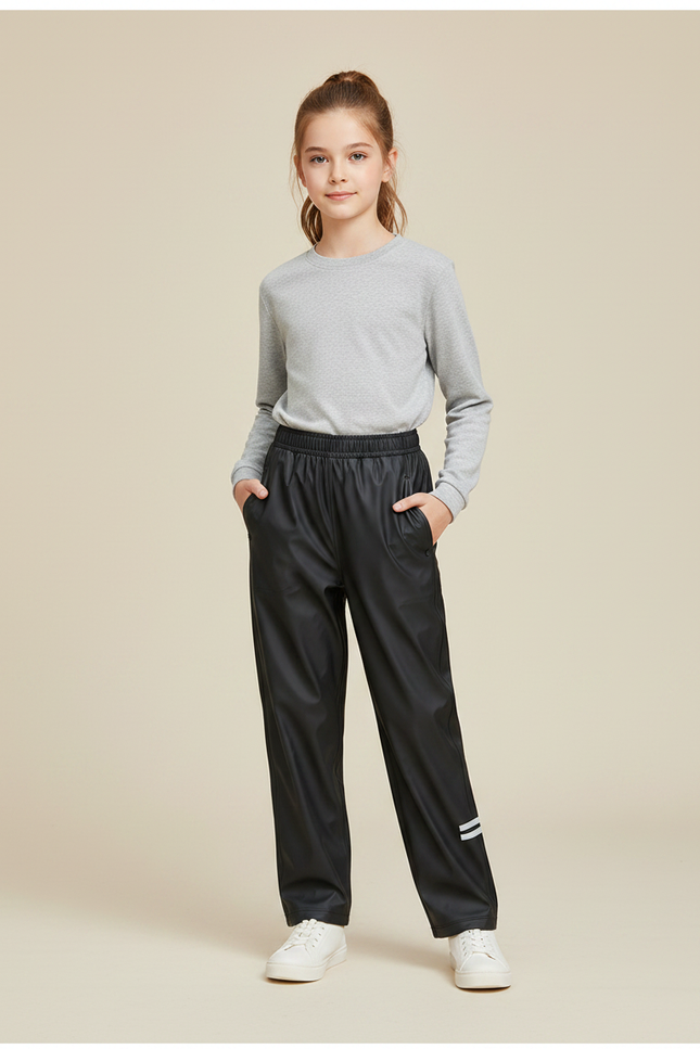 Pantalon De Pluie Noir Imperméable Enfant Sportif - Polyester
