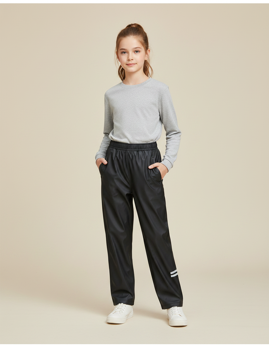 Pantalon De Pluie Noir Imperméable Enfant Sportif - Polyester