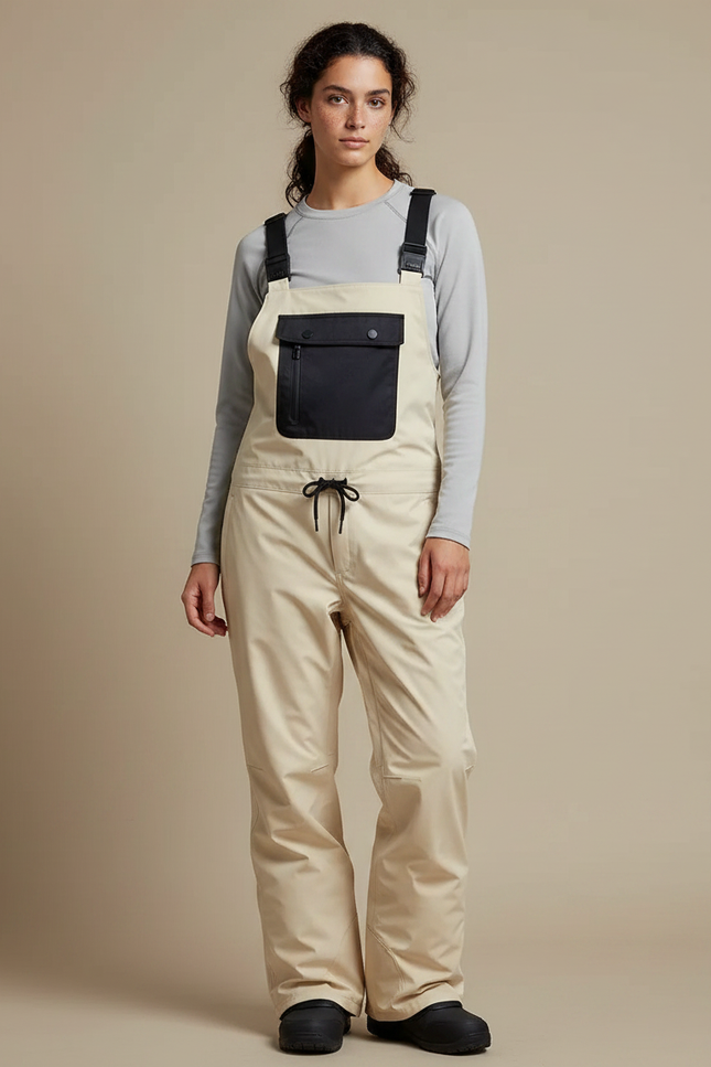 Pantalon De Pluie Beige Bretelles Imperméable Ski Femme - Polyester