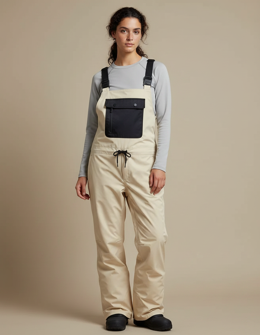 Pantalon De Pluie Beige Bretelles Imperméable Ski Femme - Polyester