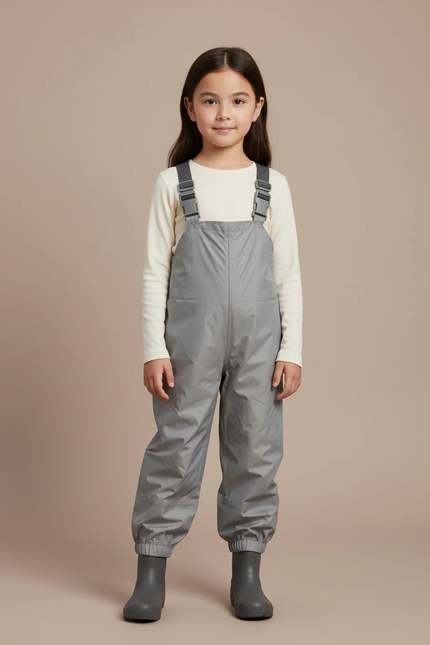 Pantalon De Pluie Gris Imperméable Enfant Bretelles Salopette - Polyester