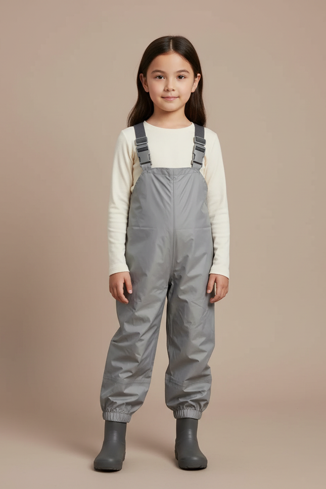 Pantalon De Pluie Gris Imperméable Enfant Bretelles Salopette - Polyester