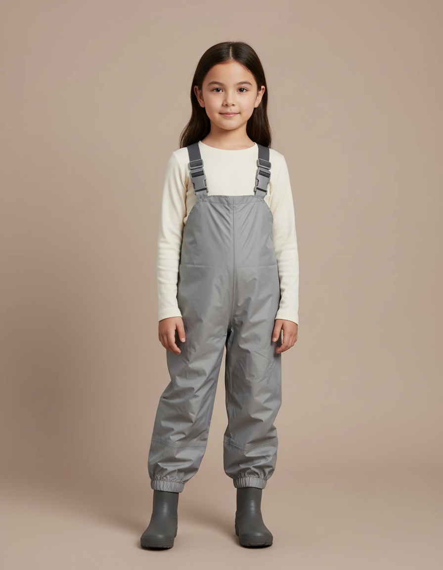 Pantalon De Pluie Gris Imperméable Enfant Bretelles Salopette - Polyester