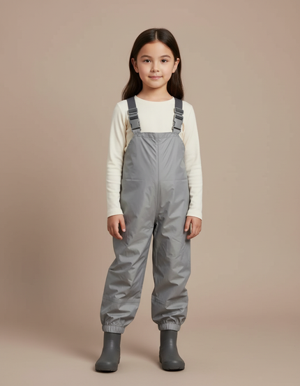 Pantalon De Pluie Gris Imperméable Enfant Bretelles Salopette - Polyester