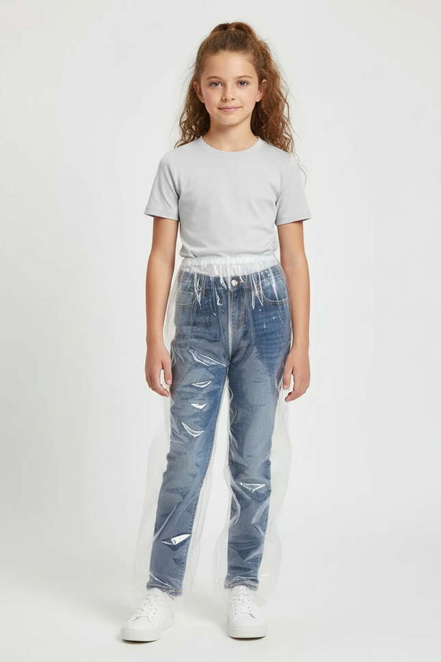 Pantalon De Pluie Transparent Plastique Jetable Portable - Bleu Polyester