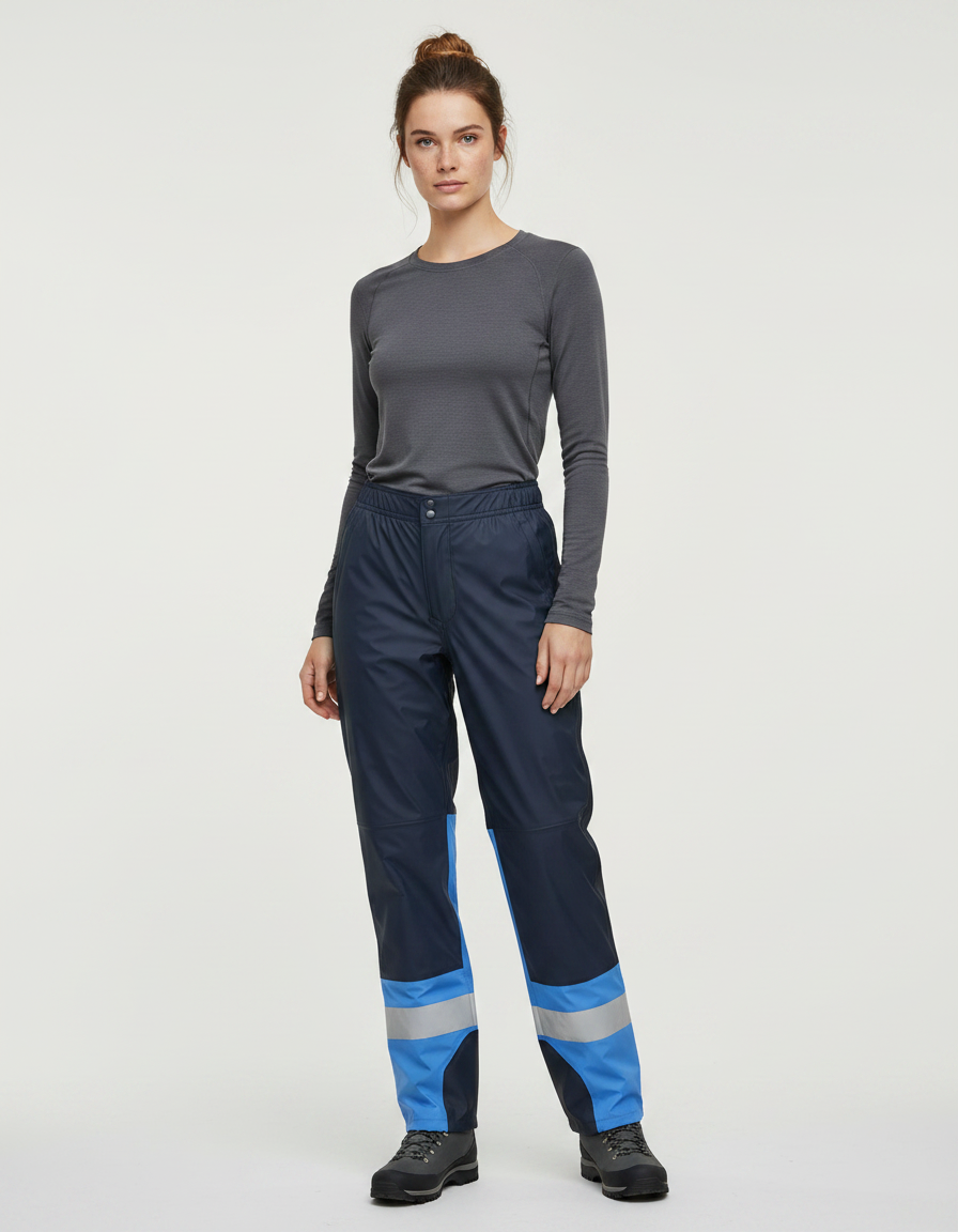 Pantalon De Pluie Bleu Marine Imperméable Réfléchissant Ample Femme - Polyester