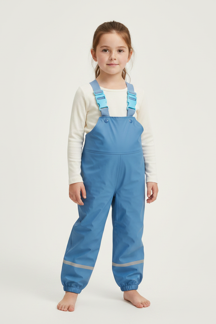 Pantalon De Pluie Bleu Imperméable Bretelles Réfléchissant Enfant - Polyester