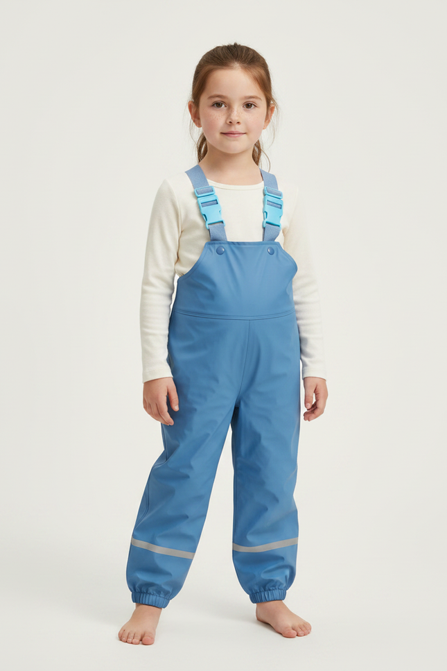 Pantalon De Pluie Bleu Imperméable Bretelles Réfléchissant Enfant - Polyester