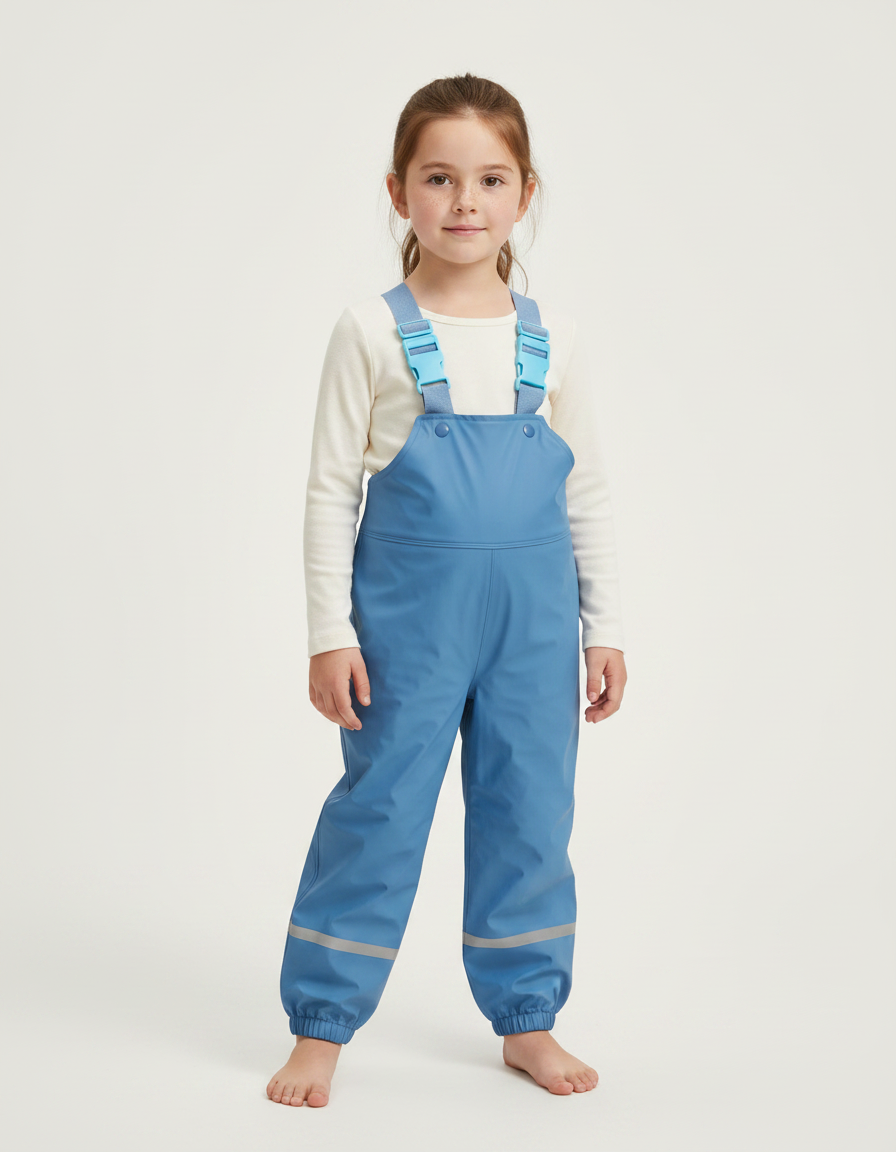 Pantalon De Pluie Bleu Imperméable Bretelles Réfléchissant Enfant - Polyester
