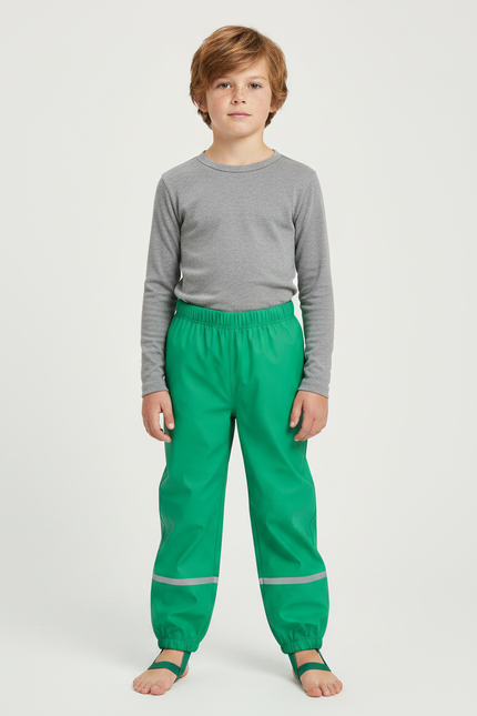 Pantalon De Pluie Vert Élastiqué Réfléchissant Imperméable Enfant - Polyester