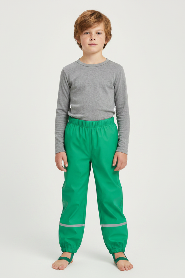 Pantalon De Pluie Vert Élastiqué Réfléchissant Imperméable Enfant - Polyester