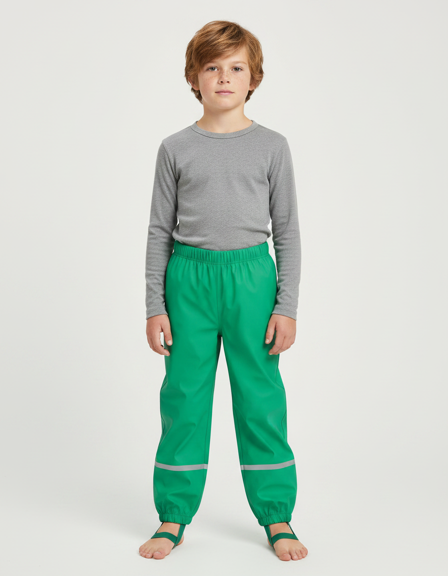 Pantalon De Pluie Vert Élastiqué Réfléchissant Imperméable Enfant - Polyester